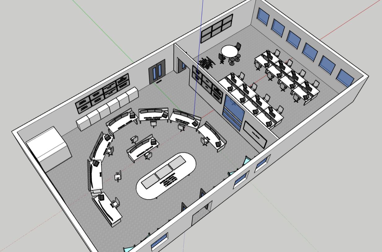 A different render of the concept design for an offshore wind farms control centre for a bp and EnBW Joint Venture, showing the meeting room