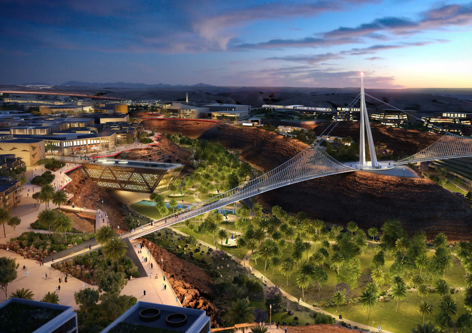 Render of Misk City lighthouse bridge