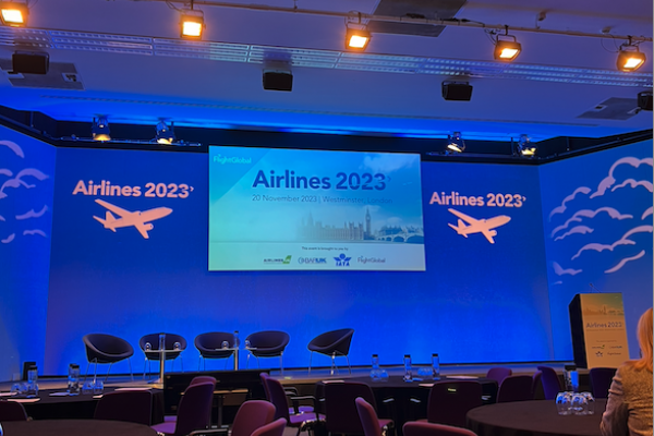 An empty stage at the Airlines 2023 event, London, 20.11.23